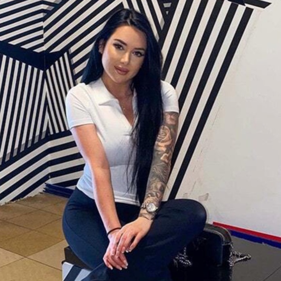 White Rib Knit Polo Fitted V-Neck Tee Shirt, Short Sleeve, Slim - Picture 11 of 11